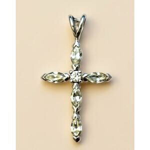 Vintage Sterling Silver Cross Pendant AVON 925 RJ Clear Stones
